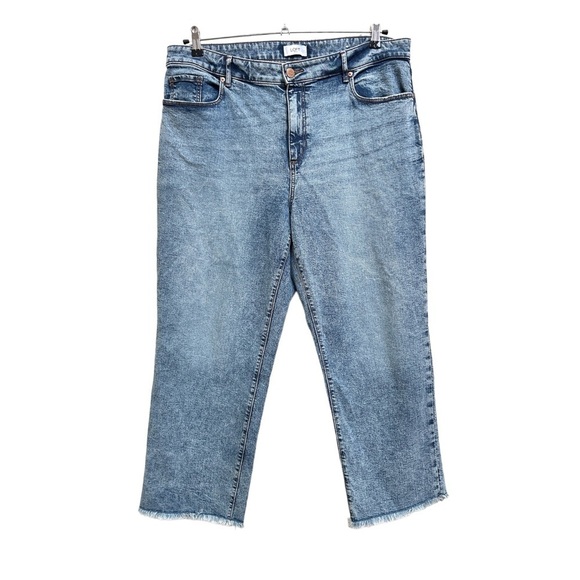 LOFT Curvy Straight Frayed Raw Hem Ankle Blue Jeans, Size 16 - Picture 1 of 11